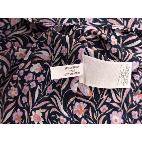 New J Crew Top Small Womens Blue Floral Ruffle Bell Sleeve Chiffon Blouse - Picture 9 of 9